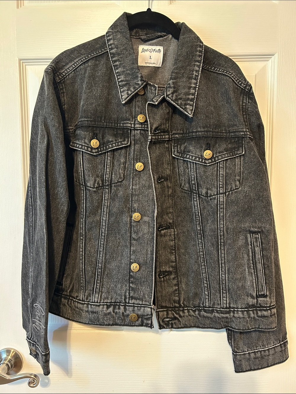 Love In Faith faded black Jean jacket